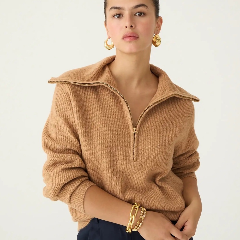 NWT J. Crew Half Zip Camel stretch sweater Oversized XXS